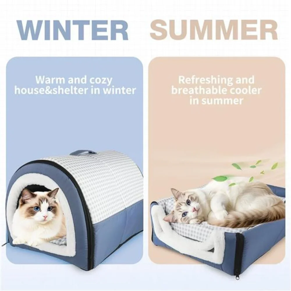 2-in-1 Dog & Cat Bed with Reversible Pillow Soft Warm Cozy Pet House 13.7inch